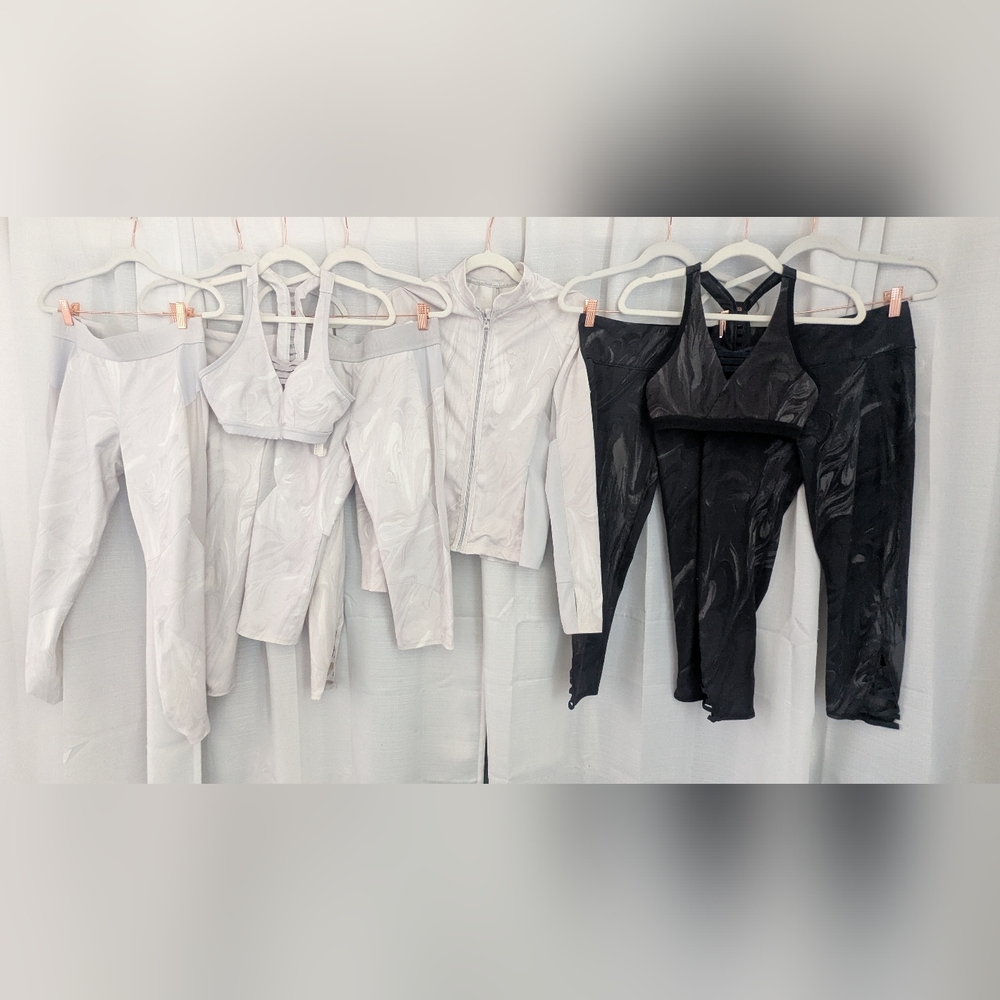 Abercrombie & Fitch Active Yoga Black & White Bundle Set Pants Sports Bra Jacket